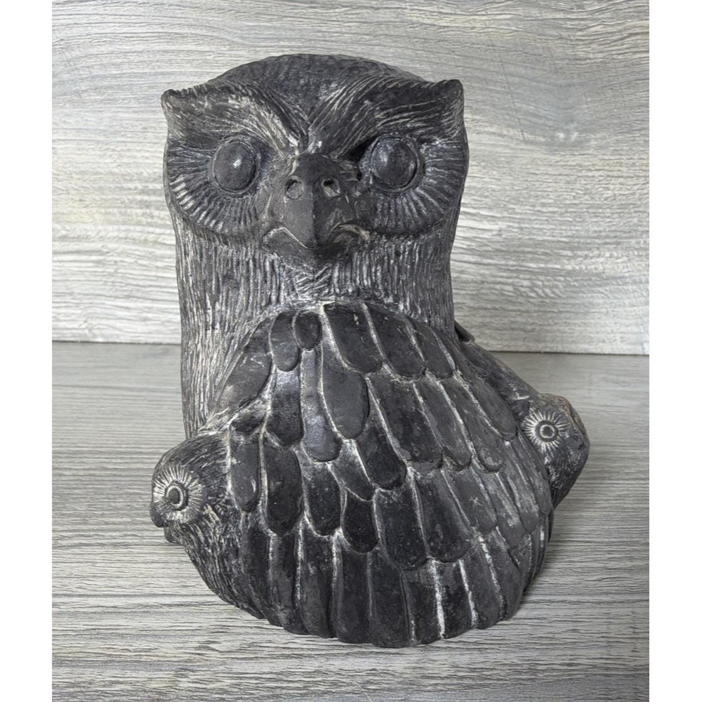 A Wolf Original Sculpture Hand Carved Soapstone Owl Family 4.5" x 4" Bird